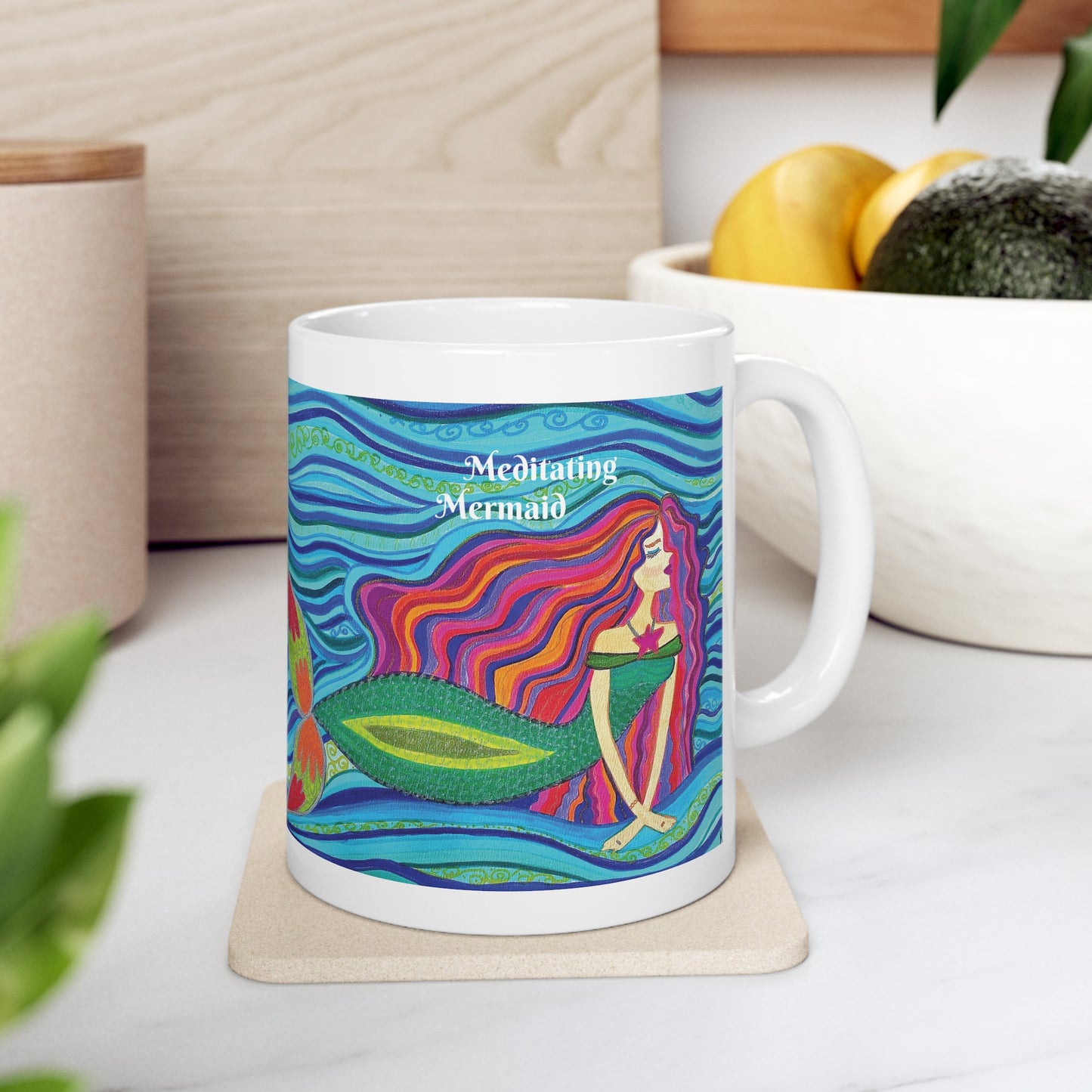 Meditating Mermaid Ceramic Mug, 11oz - Perfect Gift For Meditators Who Love Mermaids - Top Rated Mug
