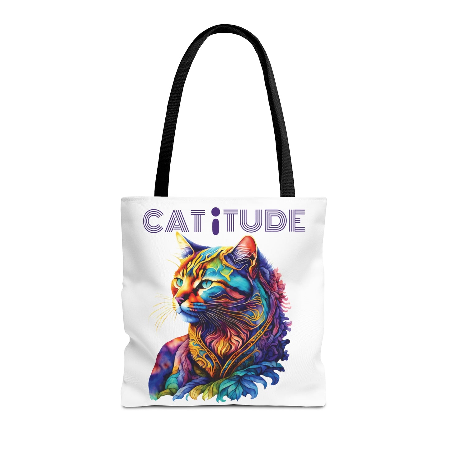 CAT-i-TUDE & Look For BEAUTY (back) WHITE  Tote Bag - Perfect Gift For Watercolor & Cat Lovers