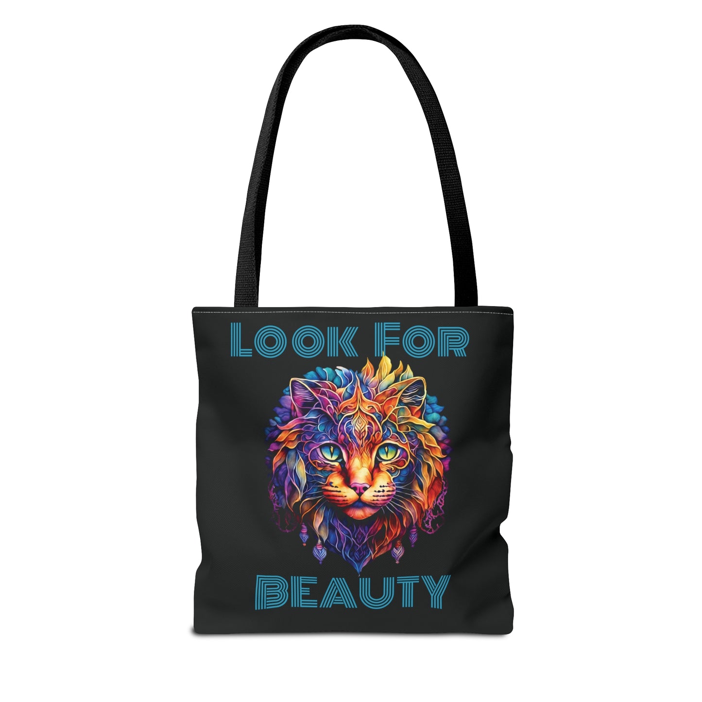 CAT-i-TUDE & Look For BEAUTY (back) BLACK Tote Bag - Perfect Gift For Watercolor & Cat Lovers