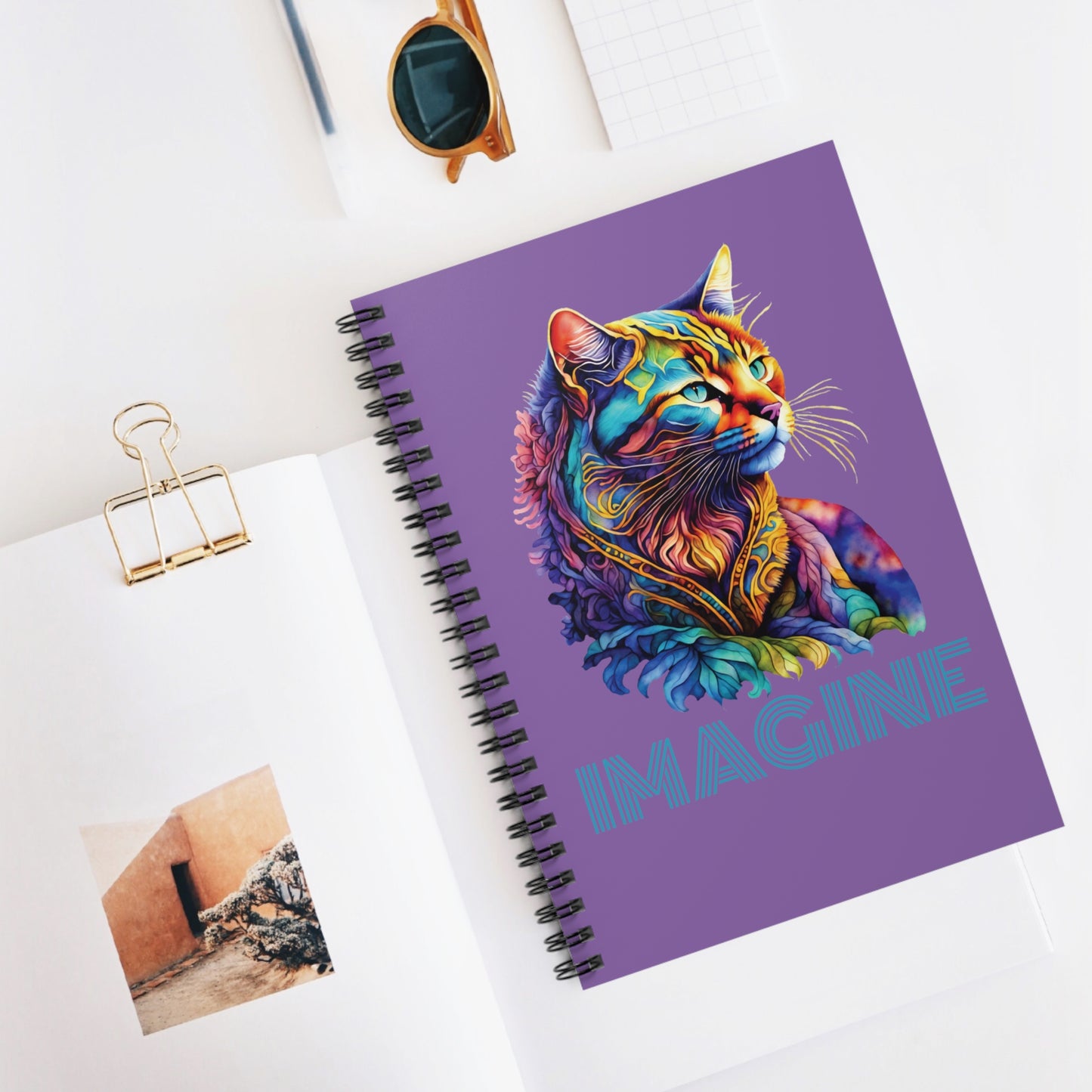 Cat IMAGINE lavender Spiral Notebook - Ruled Line, Perfect Gift For Cat Lovers