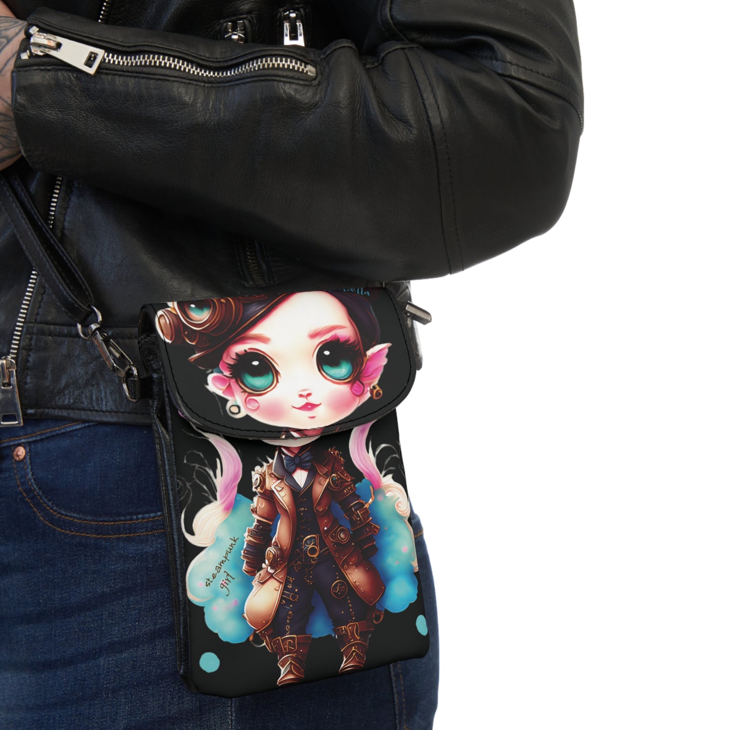 Steampunk Girl Arabella Black Small Cell Phone Wallet - Perfect Gift For Teens