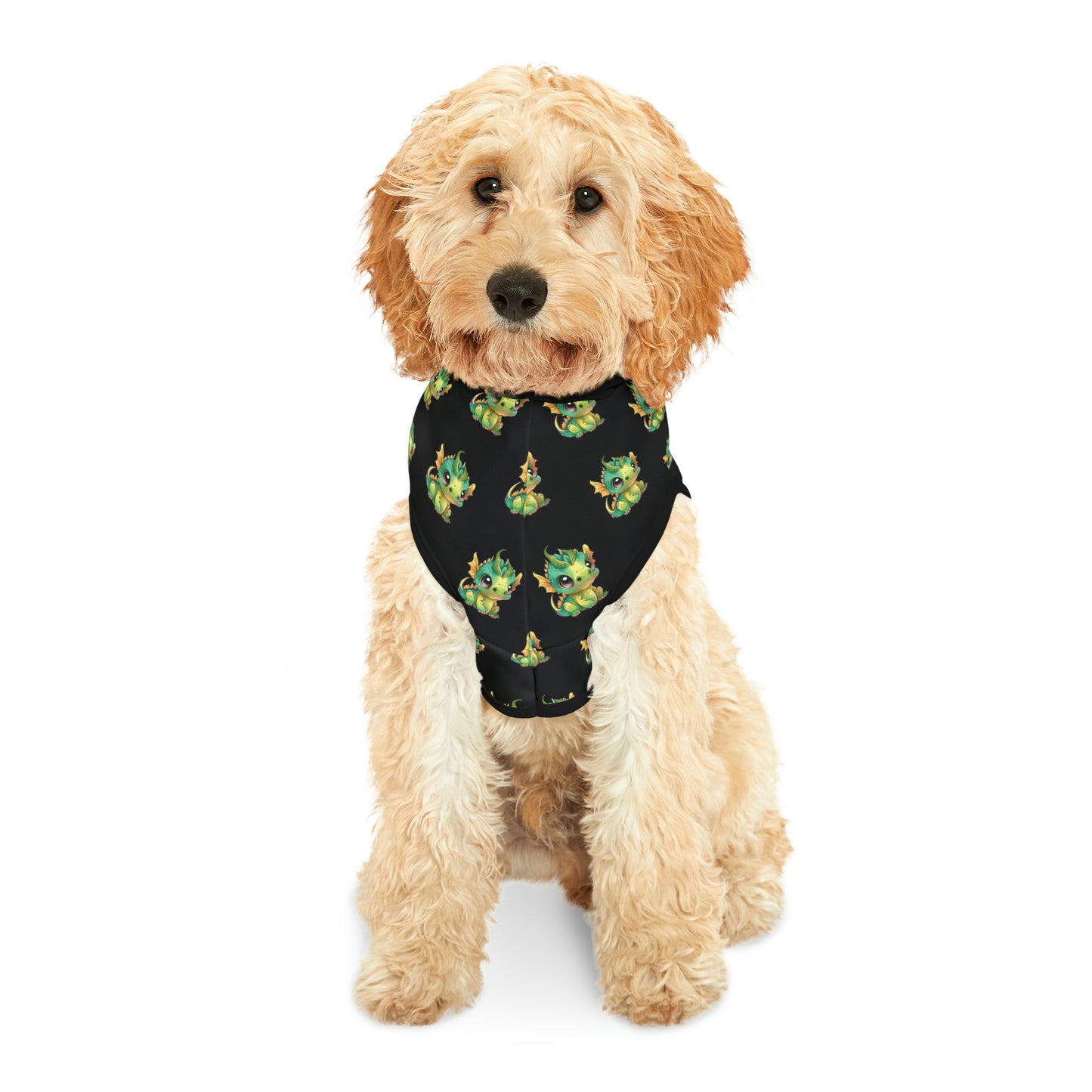 Baby Dragon Bobby is all over this cute black hooded dog or cat coat - for cool climates 