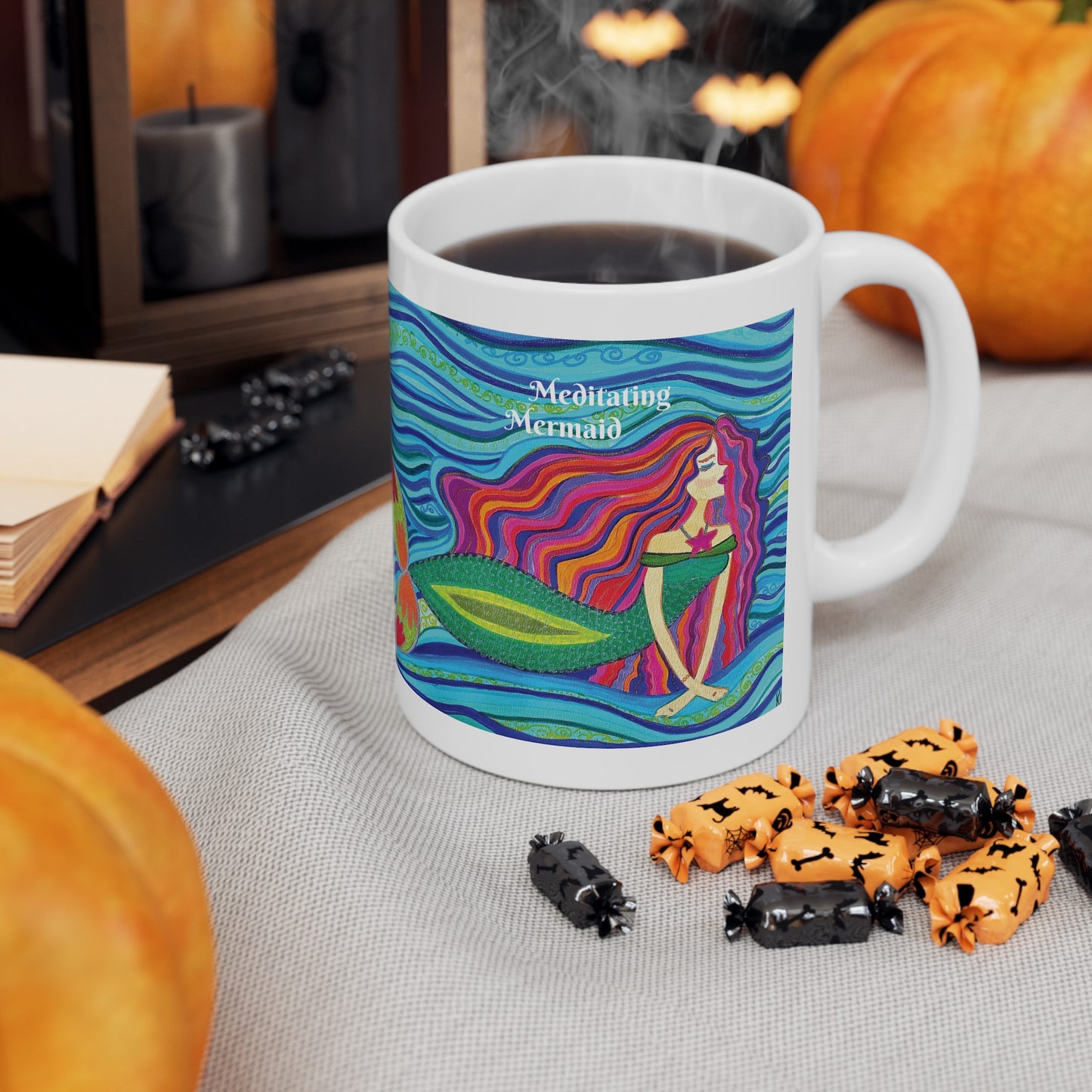 Meditating Mermaid Ceramic Mug, 11oz - Perfect Gift For Meditators Who Love Mermaids - Top Rated Mug