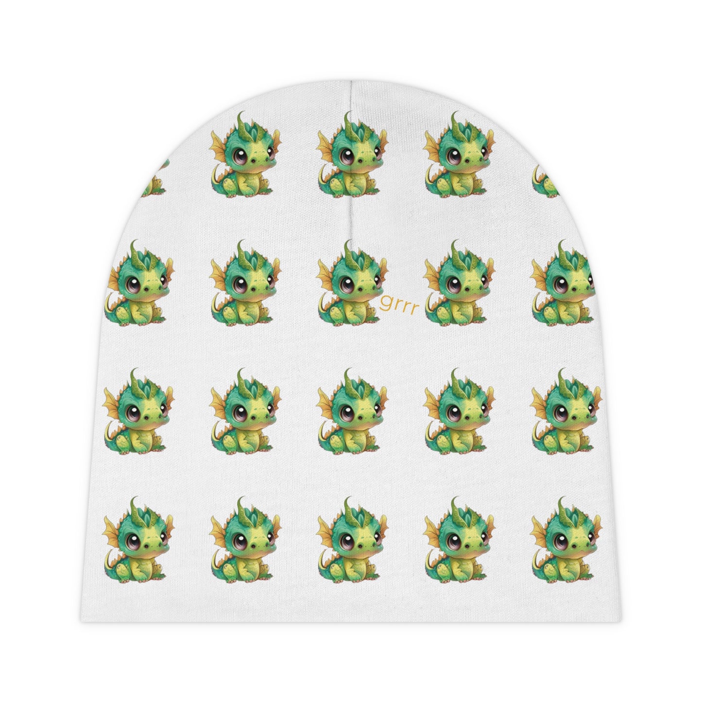 A darling baby beanie cap with green baby Bobby Dragons all over it - one little dragon is saying grrr - lol - so fun.