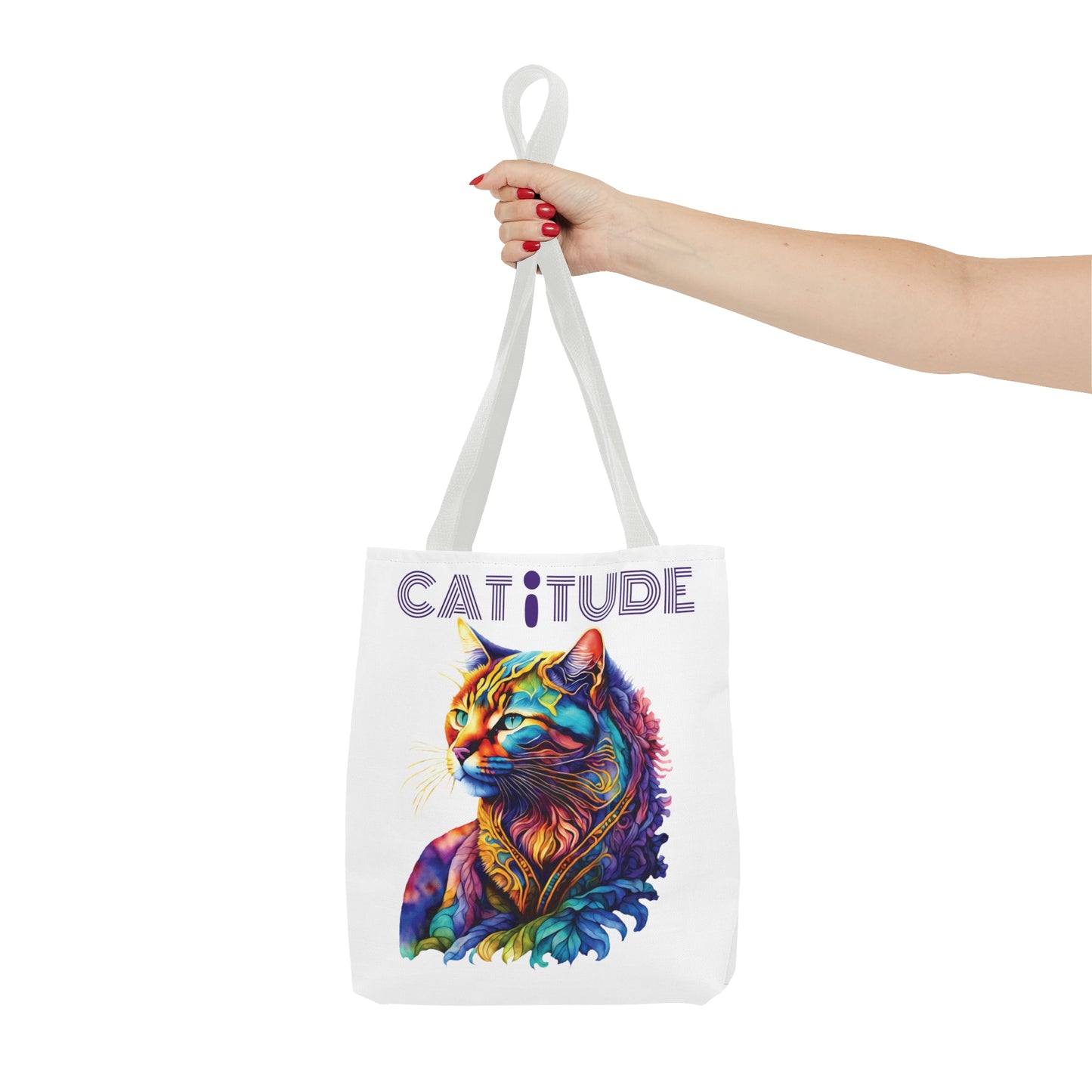 CAT-i-TUDE & Look For BEAUTY (back) WHITE  Tote Bag - Perfect Gift For Watercolor & Cat Lovers