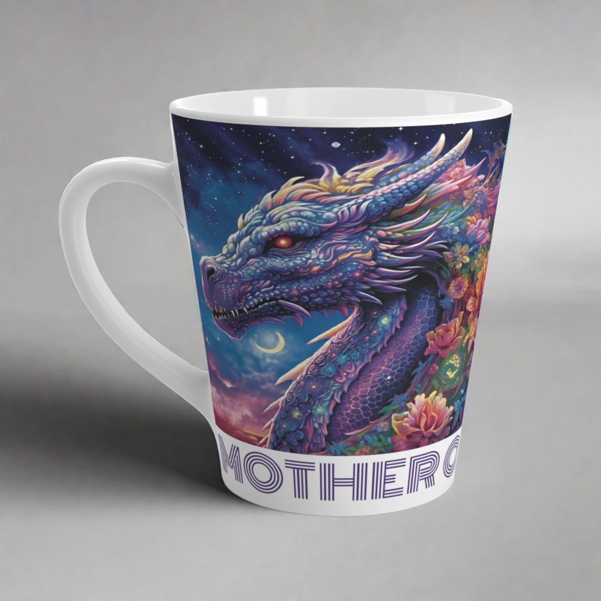 beautiful watercolor flowered dragon backs up onto another matching image on the other side - message at the bottom in decorative text is Mother Of Dragons